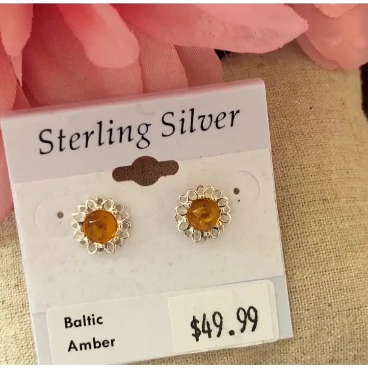 Sterling Silver Fringe Pierced Baltic Amber Earrings
