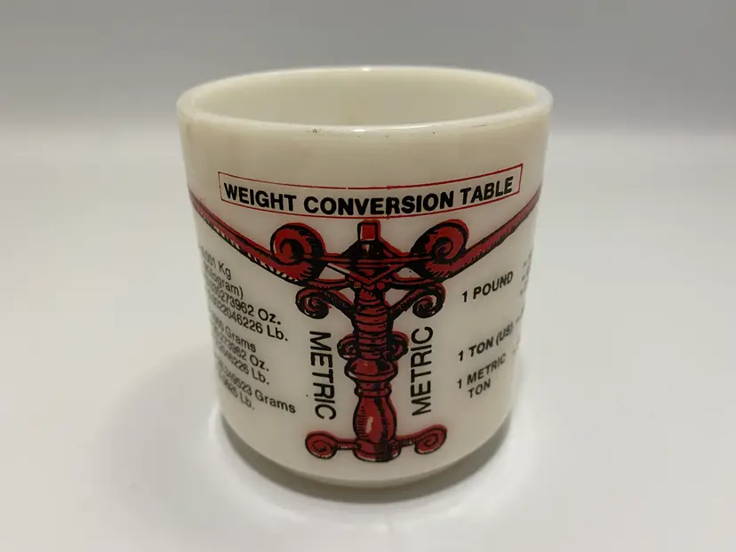 Vintage Hazel Atlas 'Weight Conversion Chart' Milk Glass Mug