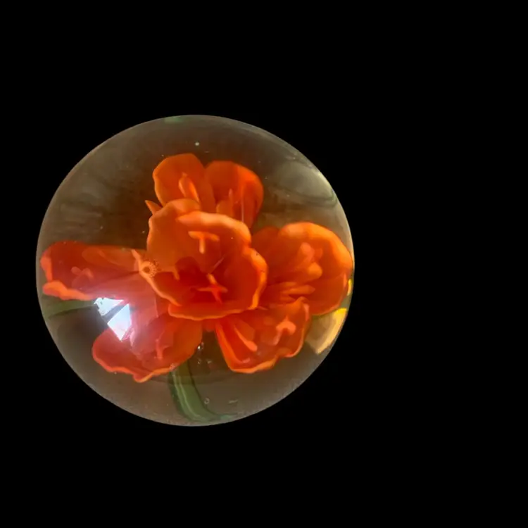 Orange Flower Paperweight 2 3/4 X 2 3/8 Inches