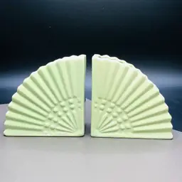 Djilly 12 - Vintage Art Deco Pistachio Green Ceramic Fan Plater Bookend Set