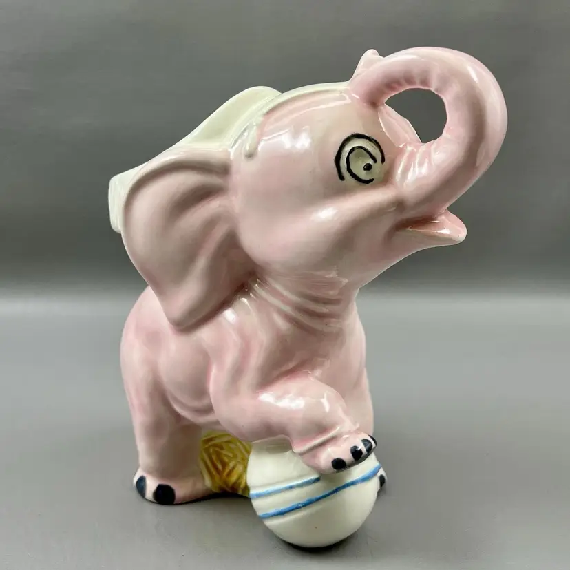 Vintage Ceramic Pink Circus Elephant 7" Planter Vase Safari Animal Nursery Decor