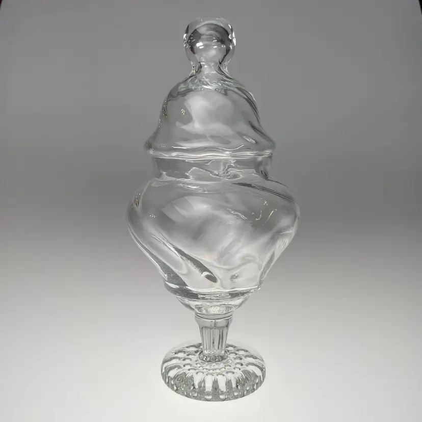 Antique Glass Pedestal Apothecary Jar Clear Optic Swirl & Unique Showerhead Base 9.5"