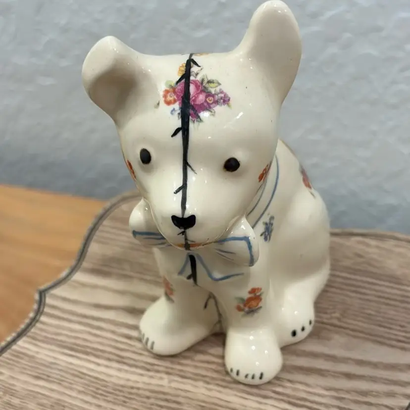 Vintage Floral Dog Ceramic Figurine
