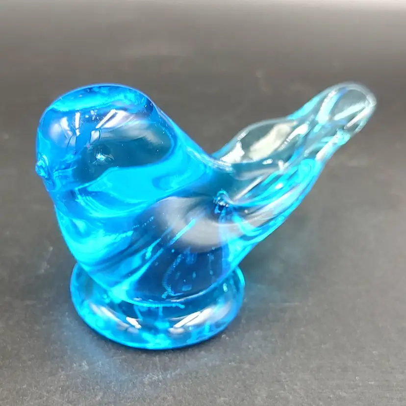 Blue Bird Of Happiness Signed Art Glass Figurine