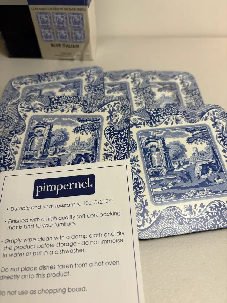 Set Of 5 Blue Italian Pimpernel Coasters