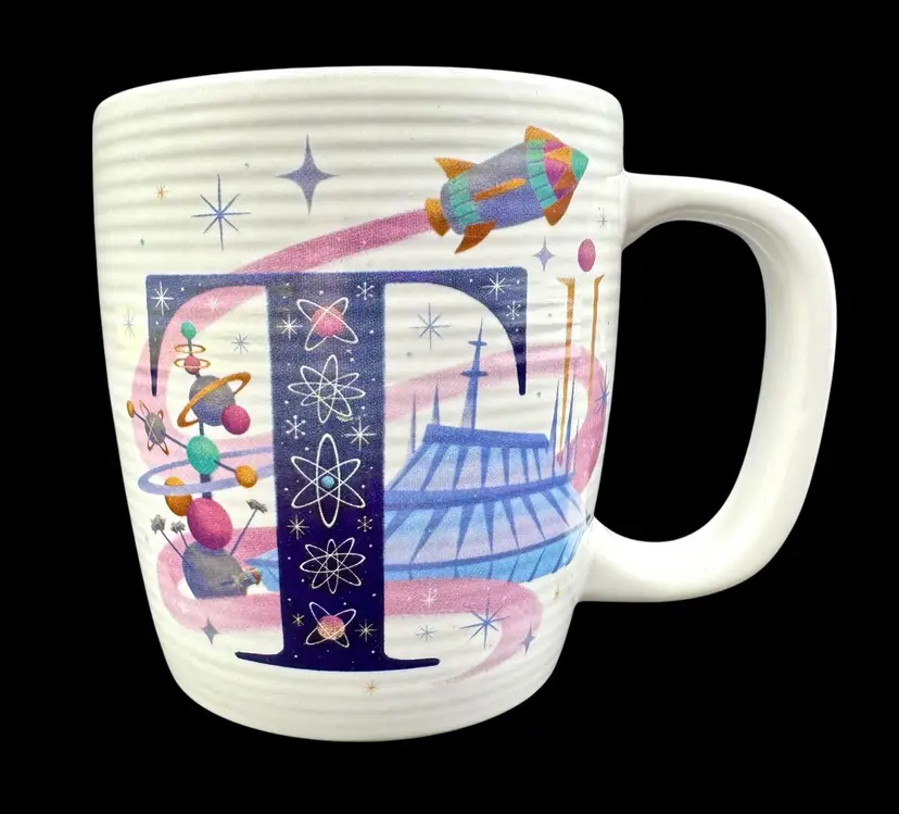 Disney Parks ABC Mug Cup T is For Tomorrowland Space Mountain Alphabet Letter