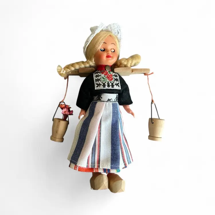 Vintage Dutch Girl Doll Carrying Flowers And Water