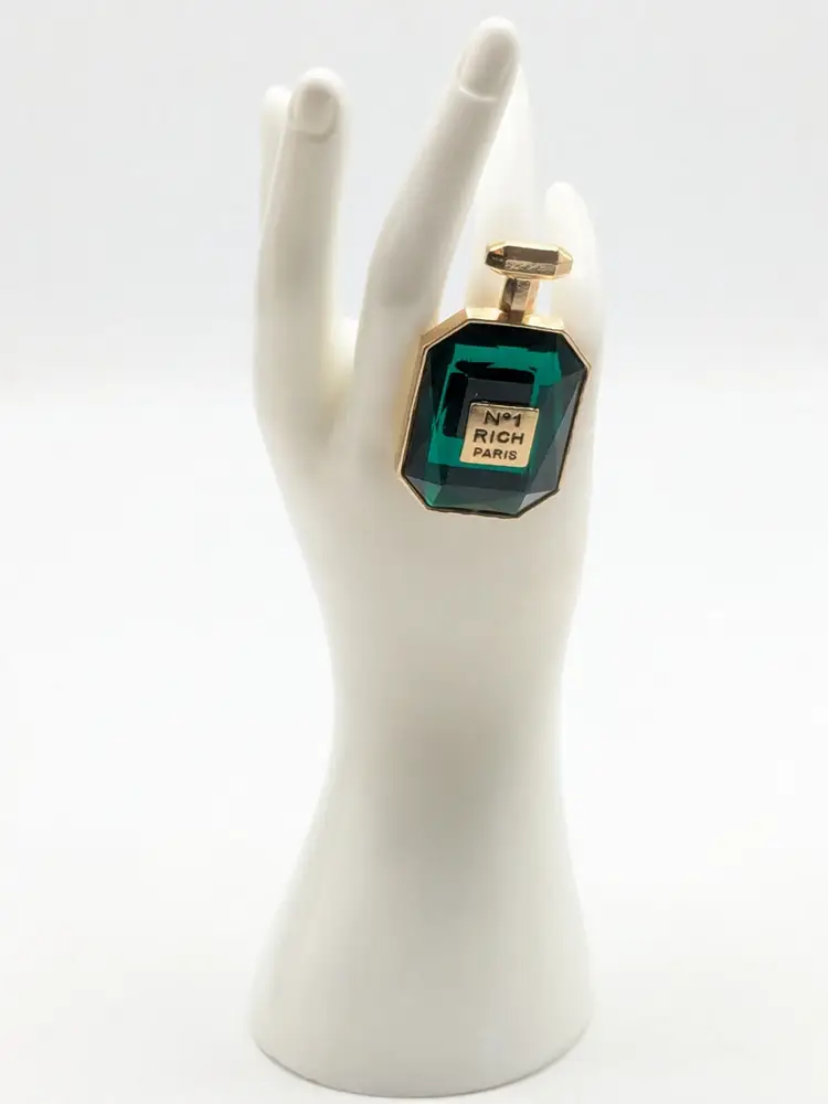 Number 1 Rich Paris Green Perfume Bottle Statement Ring Adjustable