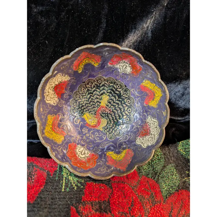 Brass Enamelware Peacock Bowl
