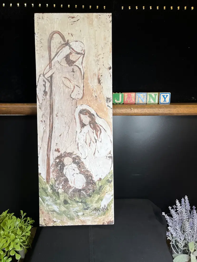 Textured & Hand Painted Mary, Joseph & Baby Jesus. This is a Head Turner. Signed. Lot 60