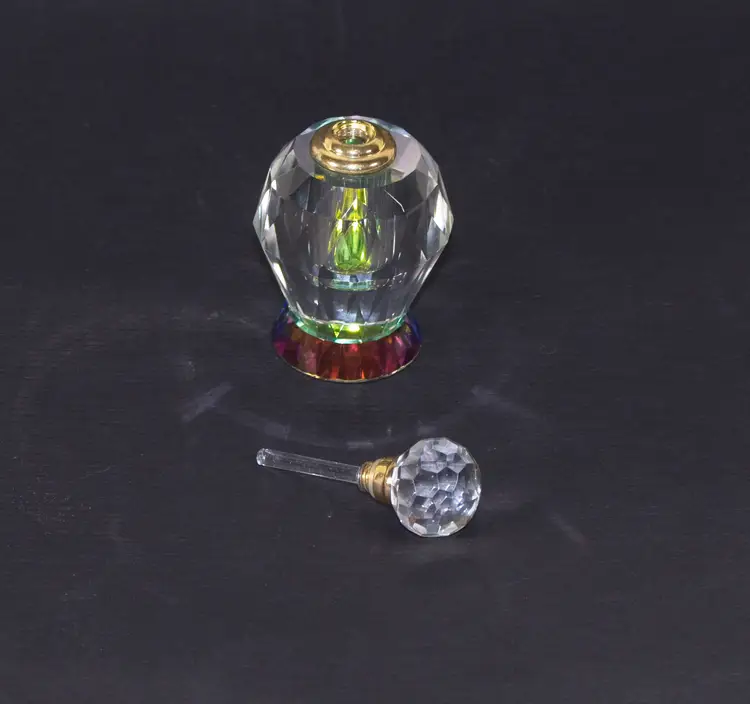 Vintage Aurora Crystal Facet Perfume Bottle & Screw in Round Crystal Prism Wand