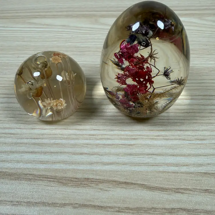 21. Pair Of Lucite Dried Flower Paperweights