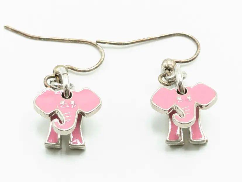 Pink elephant Pierced Earrings Dangle Silver Tone Jewelry