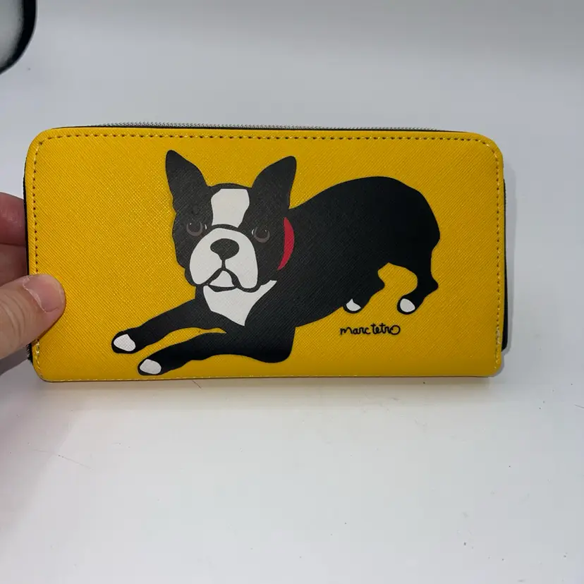 Marc Tetro Wallet Yellow Boston Terrier Zip Around Wallet New In Box -Full Sized