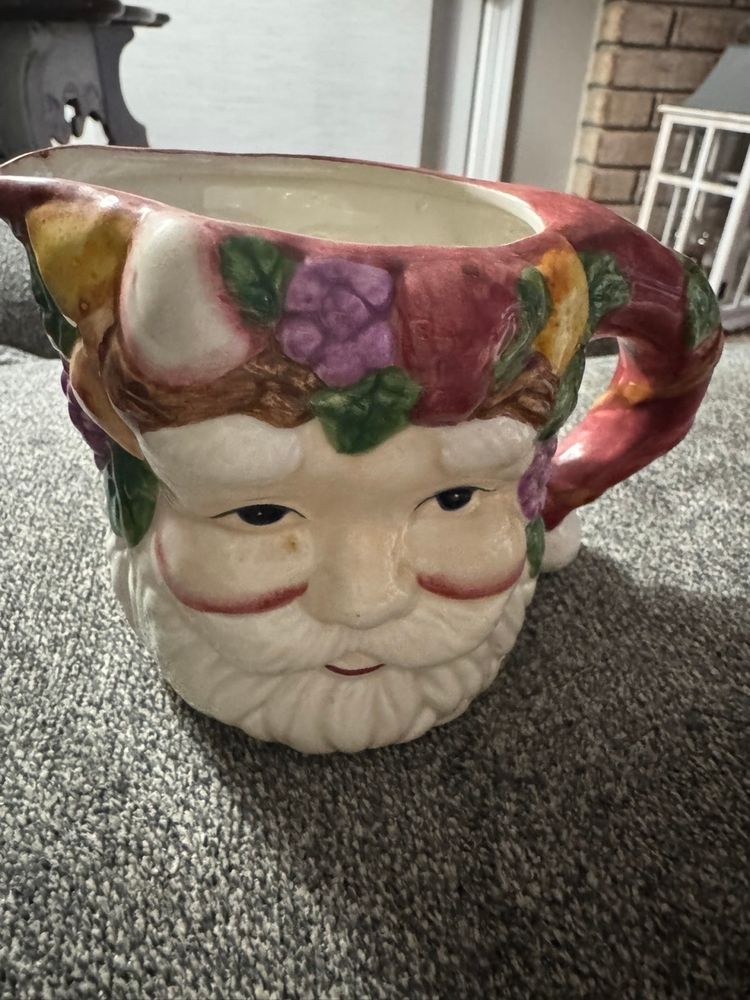 2 Vintage Wang International 3-D Santa Mugs
