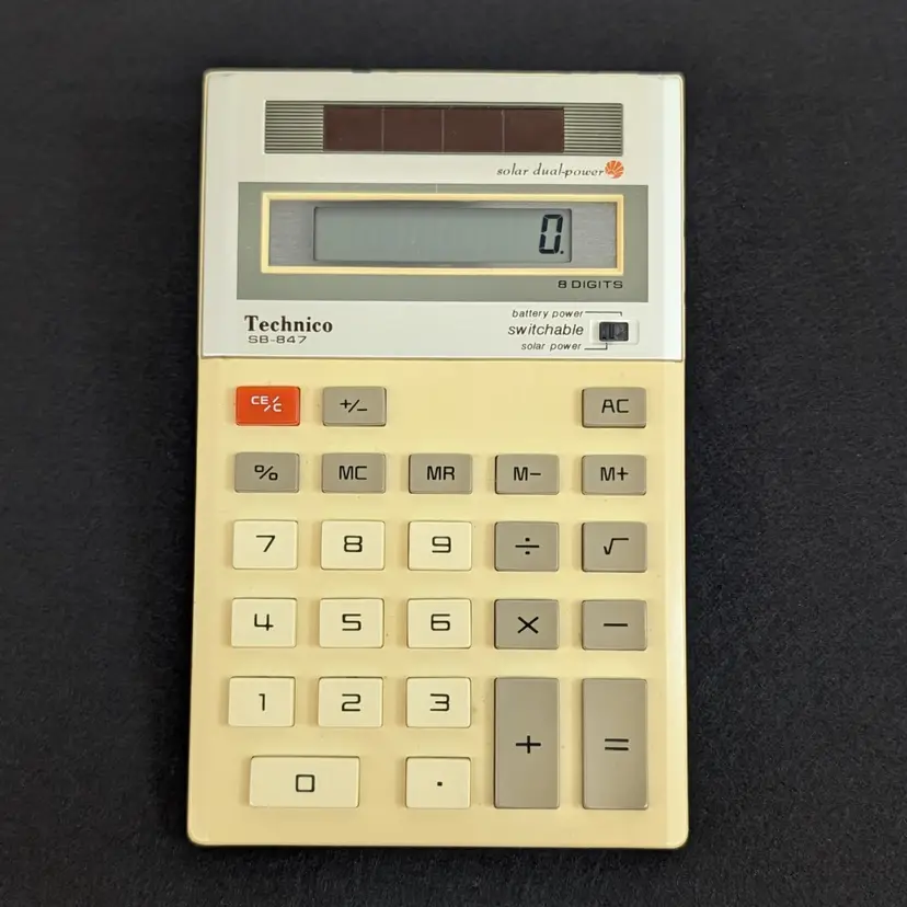 Vintage Technico SB-847 Calculator 8 Digit Display Solar Battery Dual Stand