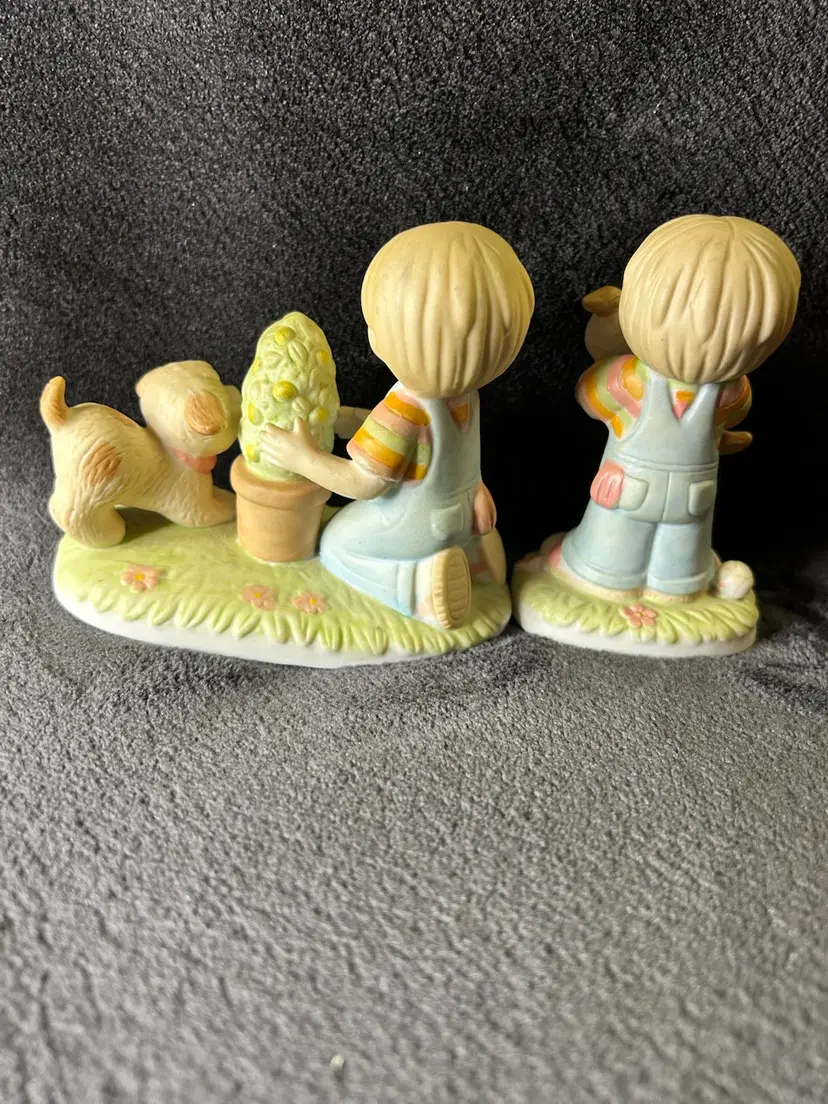 Pair Of Vintage Jennifer & Josh Figurines Boy W/Dog Wallace Berrie Designs