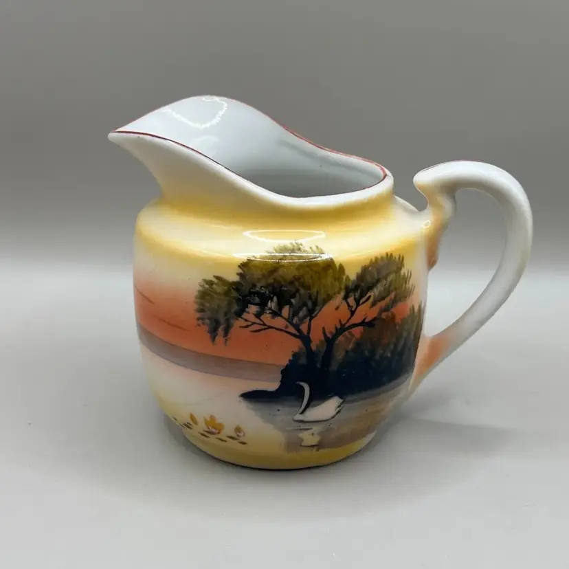 Hand Painted Porcelain Creamer With Swan Made In Japan