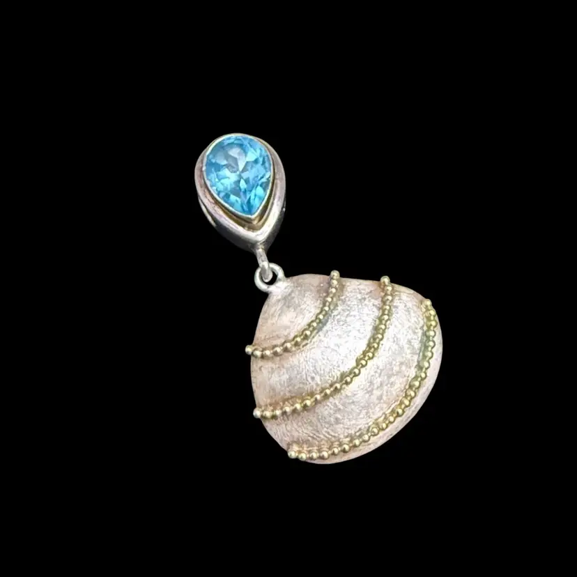 Vintage Sterling Silver 925 Shell And Topaz Pendent