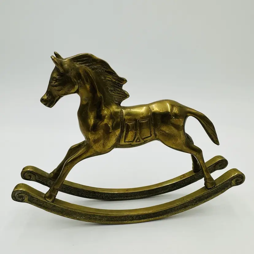 Brass Rocking Horse Figurine Tail Down Paperweight Sculpture Vintage Solid 