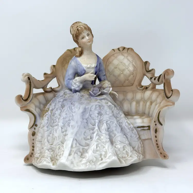 Lenwile Ardalt Verithin Lady Settee Vintage Night Light Bisque Porcelain Lamp  (0032-26)