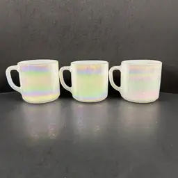 Vintage Set of 3 Federal Glass Moonglow Iridescent Pearl Mugs