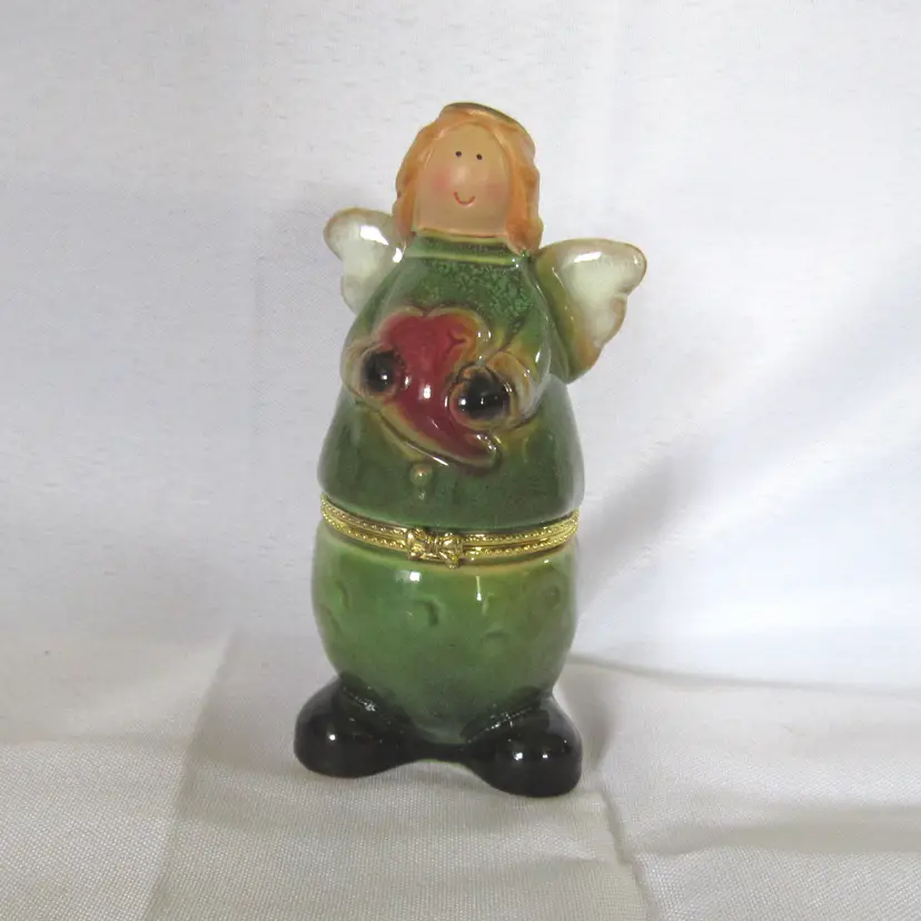 Ceramic Angel with Heart Hinged Trinket Keepsake Box