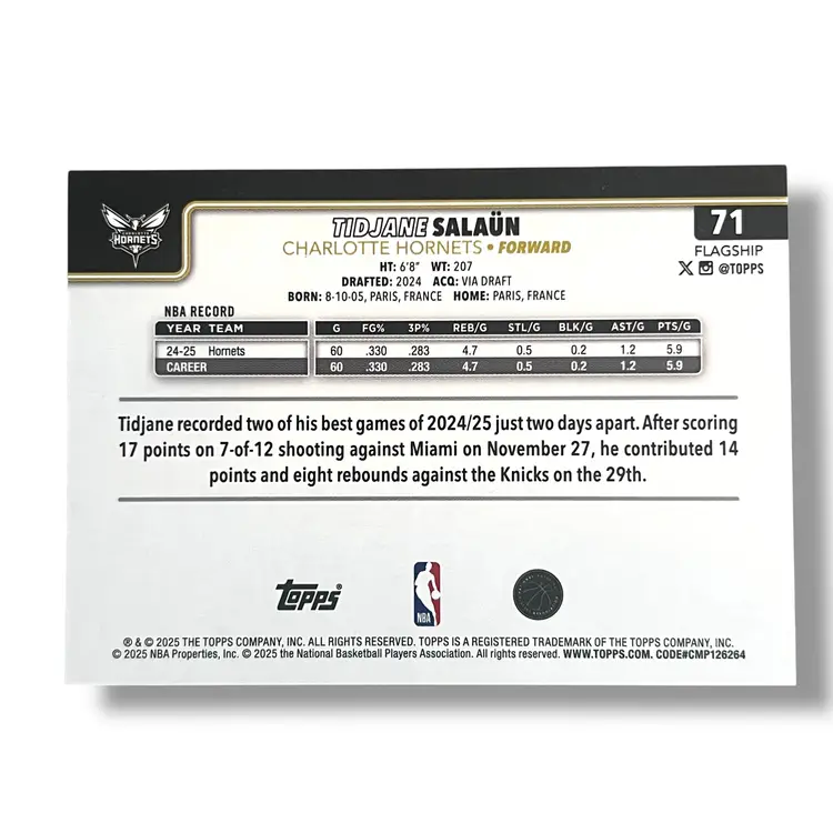 Tidjane Salaun 2025-26 Topps Target Blackout Cart Load 06/25