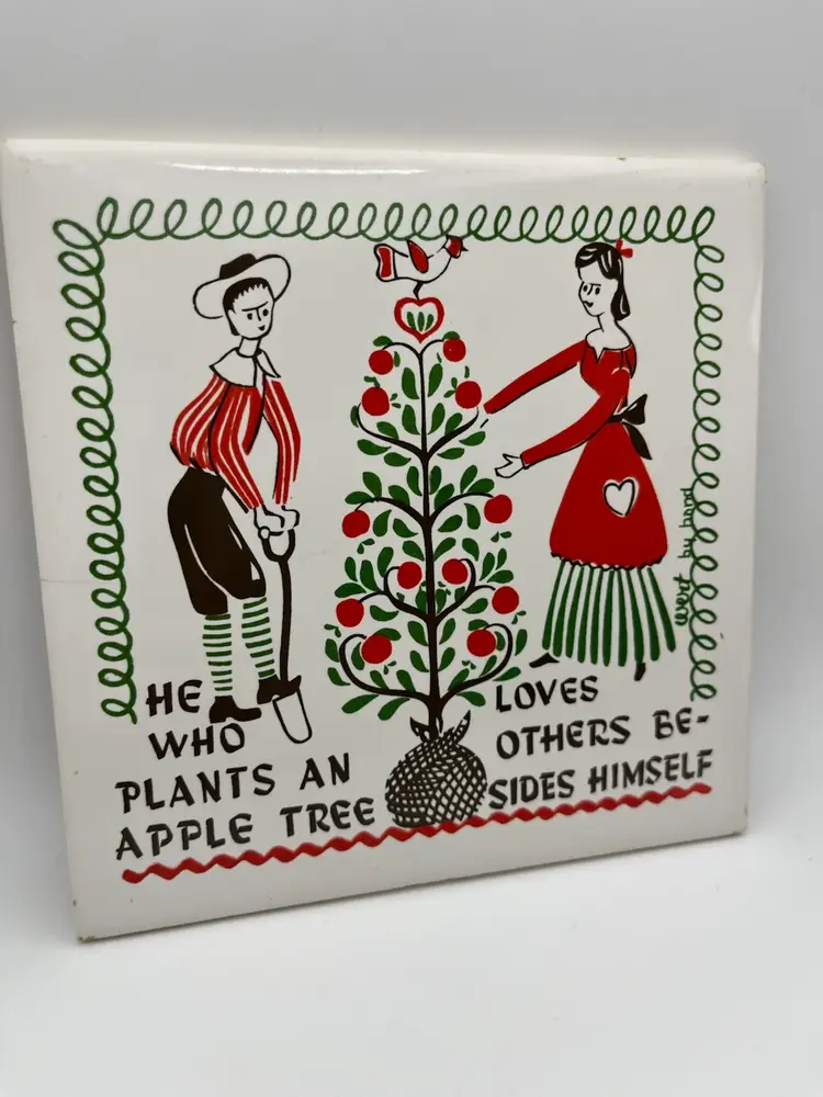 Vintage Robert Darr Wert Ceramic Tile Wall Art/Trivet Folk Art