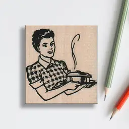 Retro 1950s Lady Cooking Rubber Stamp