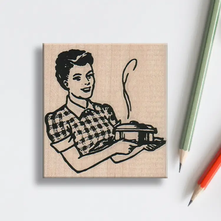 Retro 1950s Lady Cooking Rubber Stamp