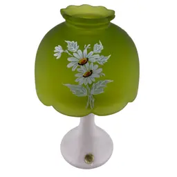 Fairy Lamp Daisies Green Frosted W Milk Glass Original Westmoreland Label CottageCore