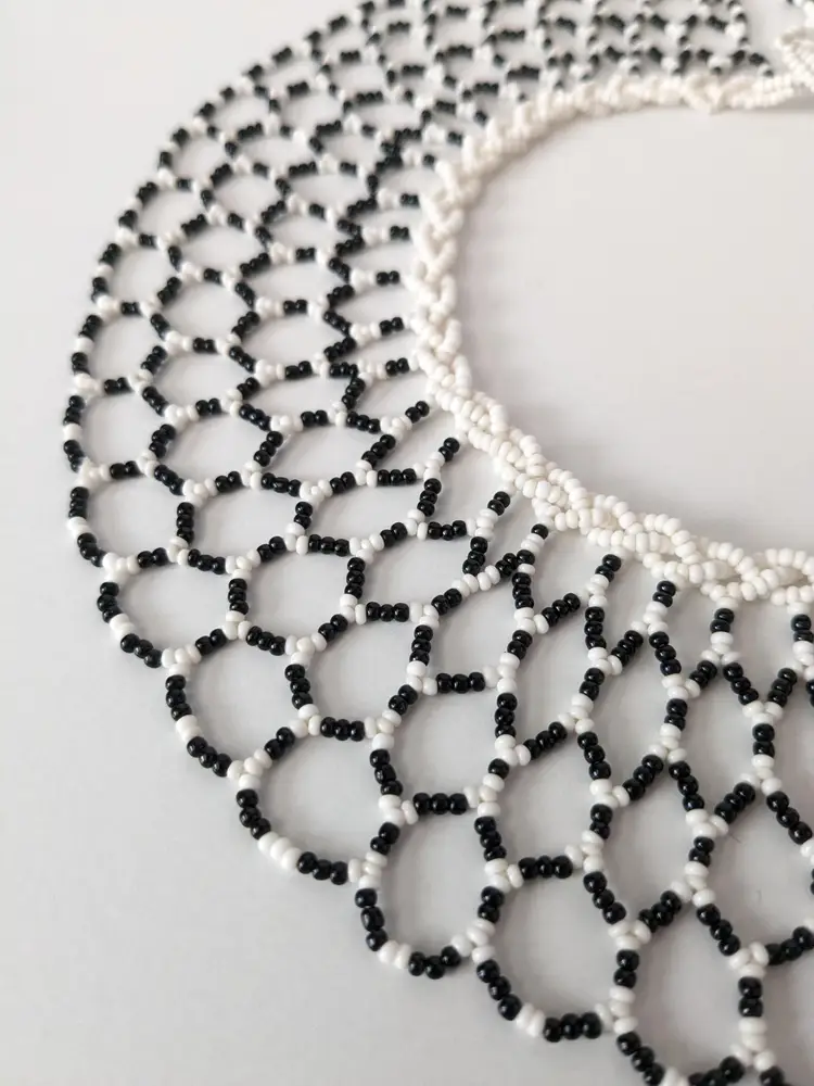 Necklace Choker Bib Black White Beaded Wide