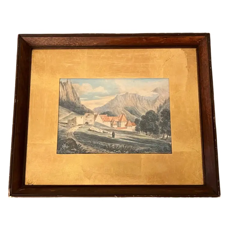 Antique Hand Tinted Lithograph By John Nash Of English Countryside 13x-16”