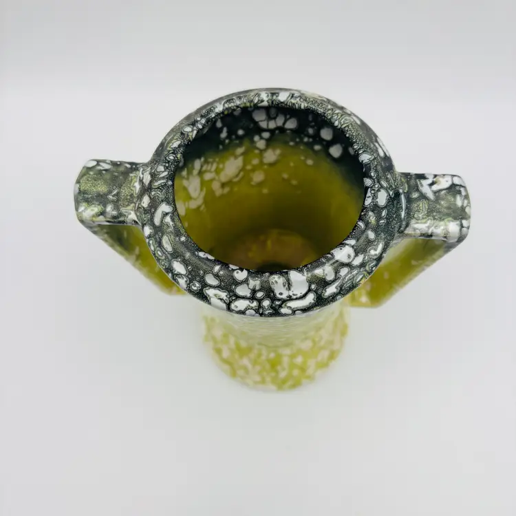 Vintage Handled Ceramic Urn-Style Vase Lava Glazed Pottery Green