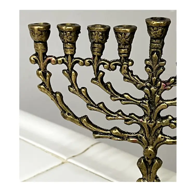Hanukkah Menorah Brass Chanukah 9 Candle Holder Tree Of Life Judaism Religion 5.5 in Height