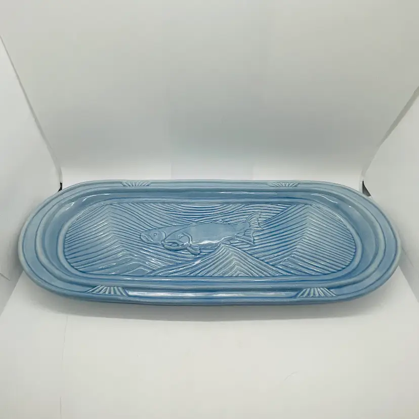 Studio Art Pottery Blue Salmon Fish Serving Platter Belle Terre 15.5" Numbered