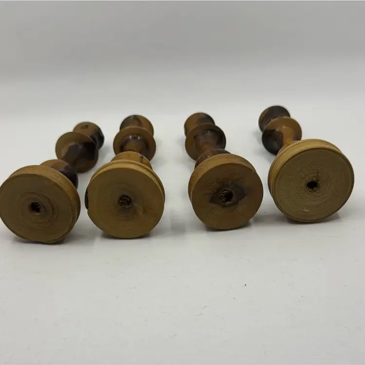 Set of 4 Hand Tooled Olive Wood Candlesticks, 5”