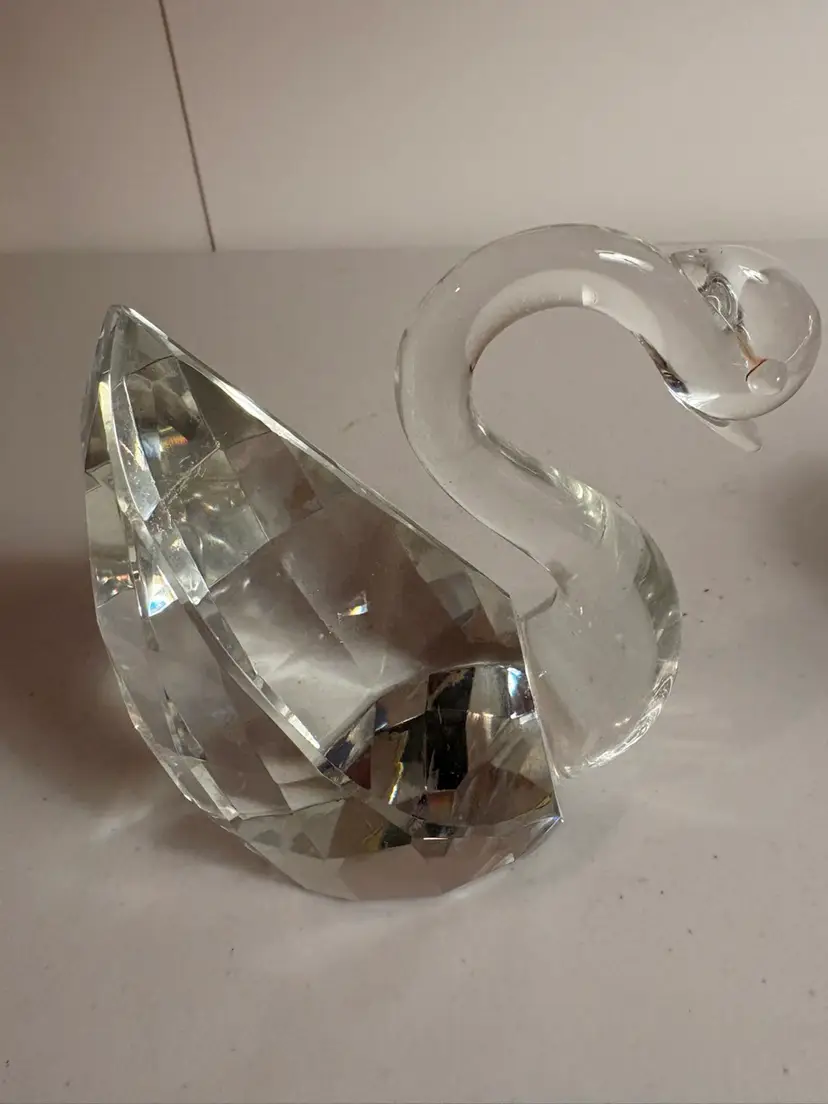 Vintage Art Glass Optical Crystal Prism Lake Swan Figurine Paper Weight