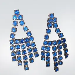 Vintage Silver Tone Blue Rhinestone Chandler Pierced Earrings