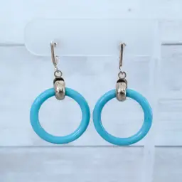 Vintage Screw On Earrings Bright Blue Retro Circle Dangle