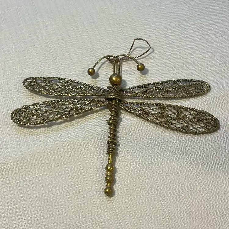 Dragonfly Ornaments Gold Wire Wrap (set of 3) 4”