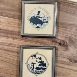Pair Of Vintage Art Deco Silhouette Art Prints