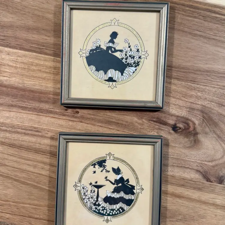 Pair Of Vintage Art Deco Silhouette Art Prints