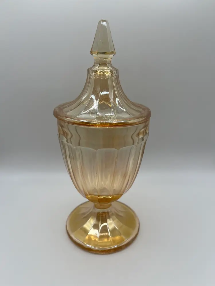 Vintage Marigold Carnival Glass Covered Candy Dish Jar