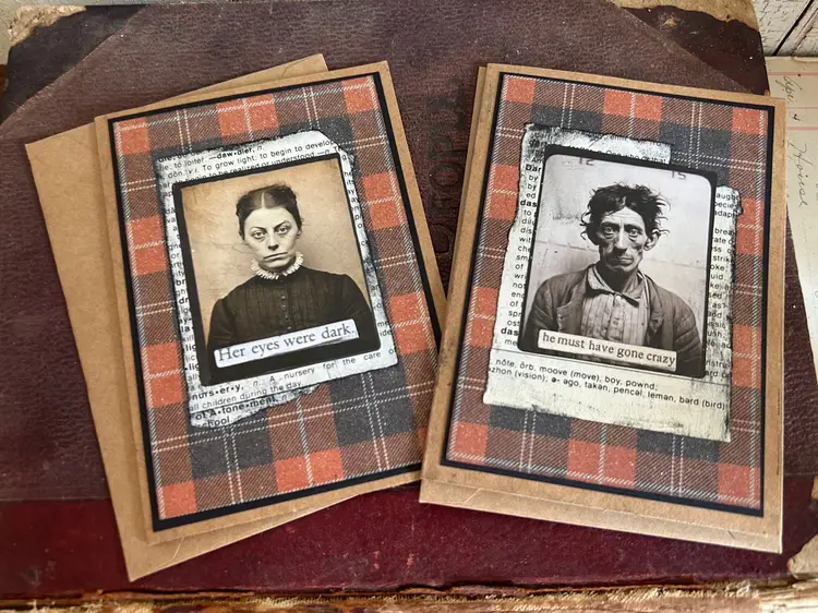 Creepy Vintage Photo Halloween Greeting Cards Set Of 2 Handmade Collage