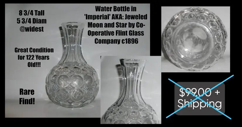 EAPG 'Imperial' aka: Jeweled Moon & Star Decanter By Co-Operative Flint Glass c1896!