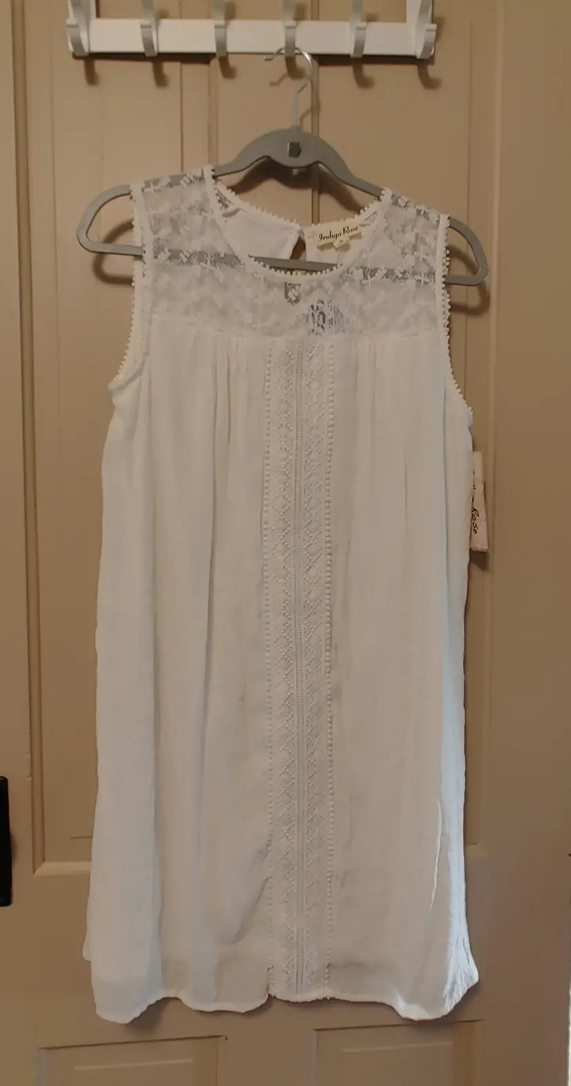 Dress- Brand: Indigo Rose. Size Medium. NWT. Cream lace dress. Material: 65% polyester, 35% rayon. No callouts.