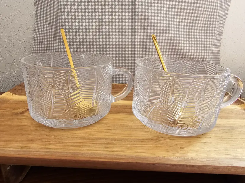 Clear Glass Cups with Gold Spoons