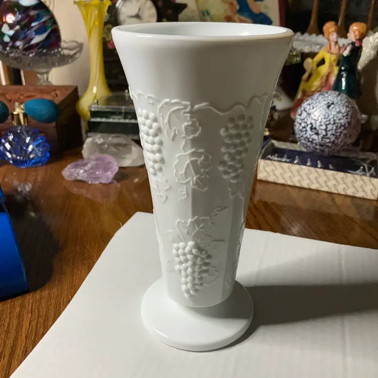 Milkglass Vase! Grapevine Pattern! Just Over 7 1/2” Tall!